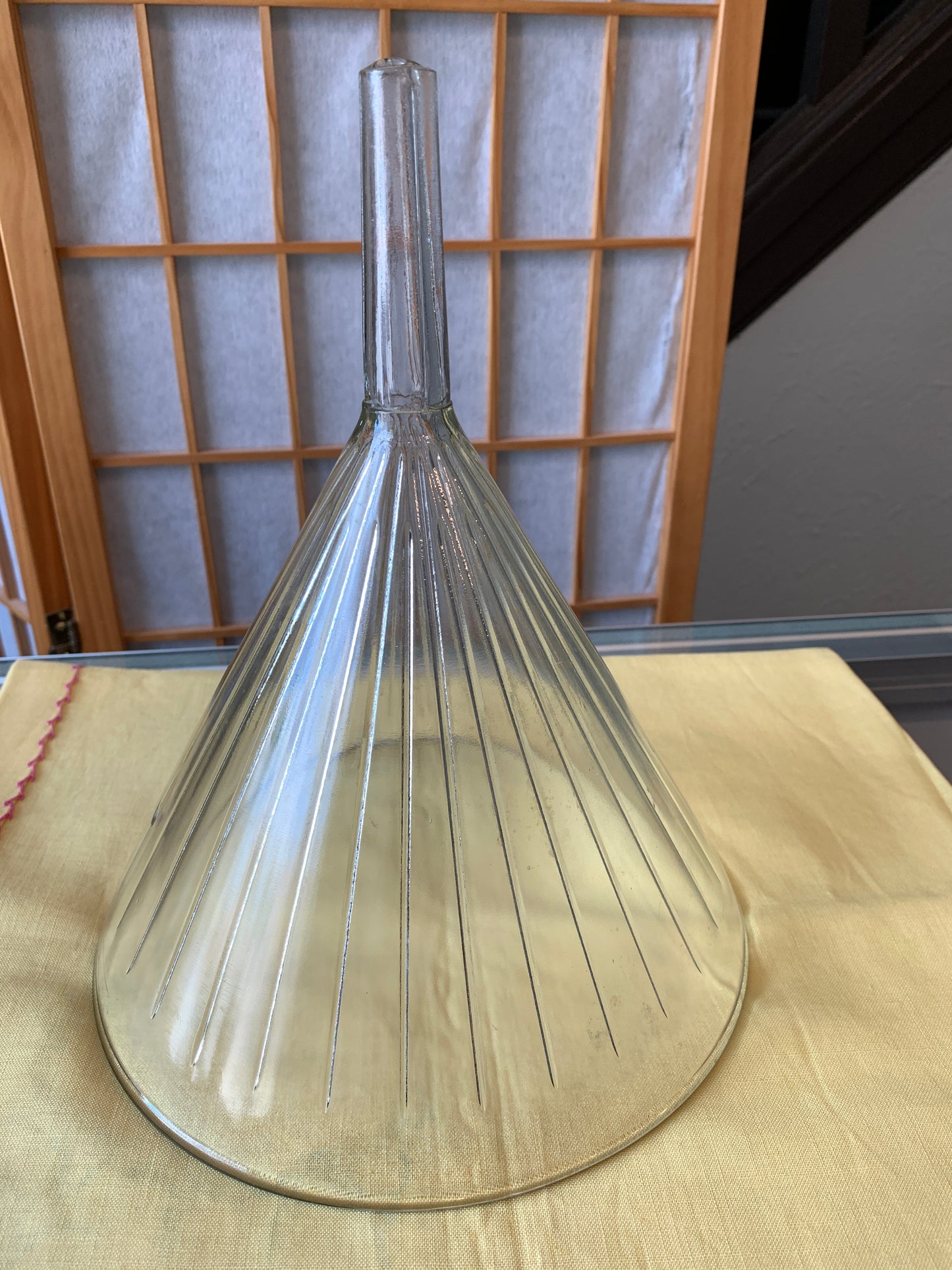 Vintage Glass Ribbed Funnel, apothocary.  Large size.