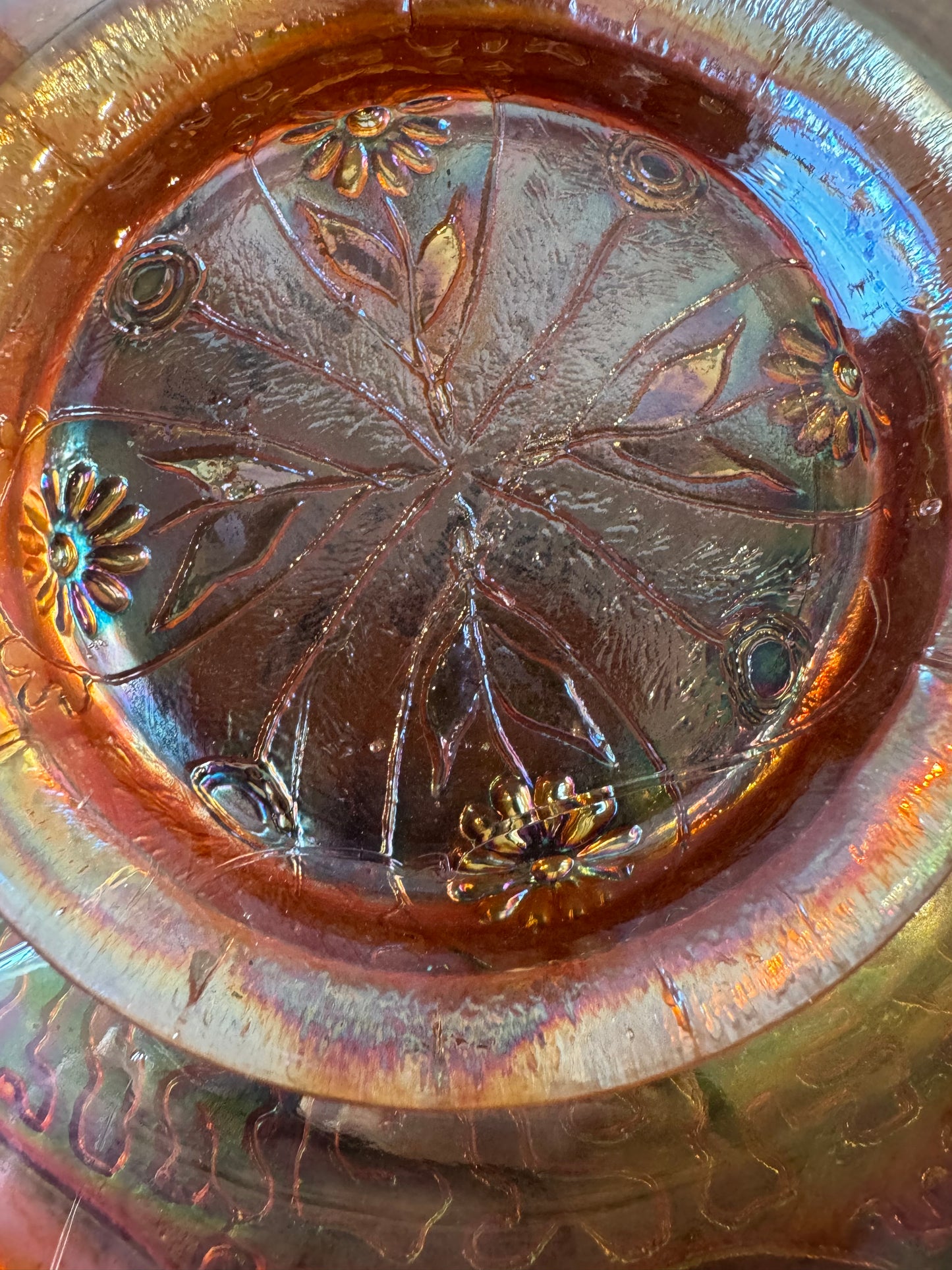 Vintage Fenton Glass Dragon & Lotus Marigold Pink Carnvial Bowl w/ Ruffled Edge