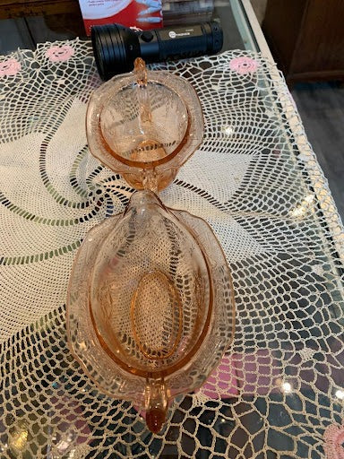 Anchor Hocking Princess pattern pink depression glass cream and sugar set
