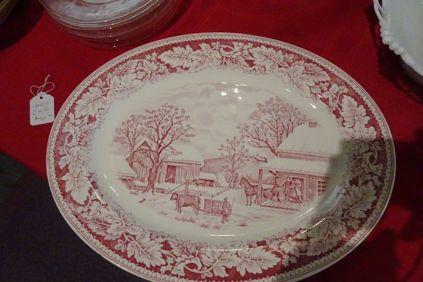 Currier & Ives Large Platter, 1940's, Home To Thanksgiving pattern.