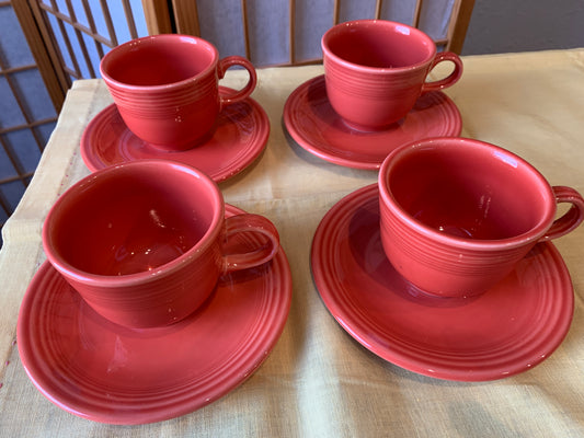 Fiestaware, Homer Laughlin, 4 Cups and 4 Saucers, Persimmon Color
