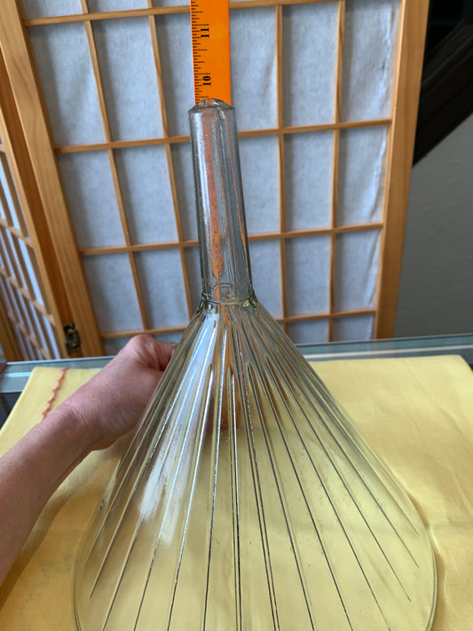 Vintage Glass Ribbed Funnel, apothocary.  Large size.