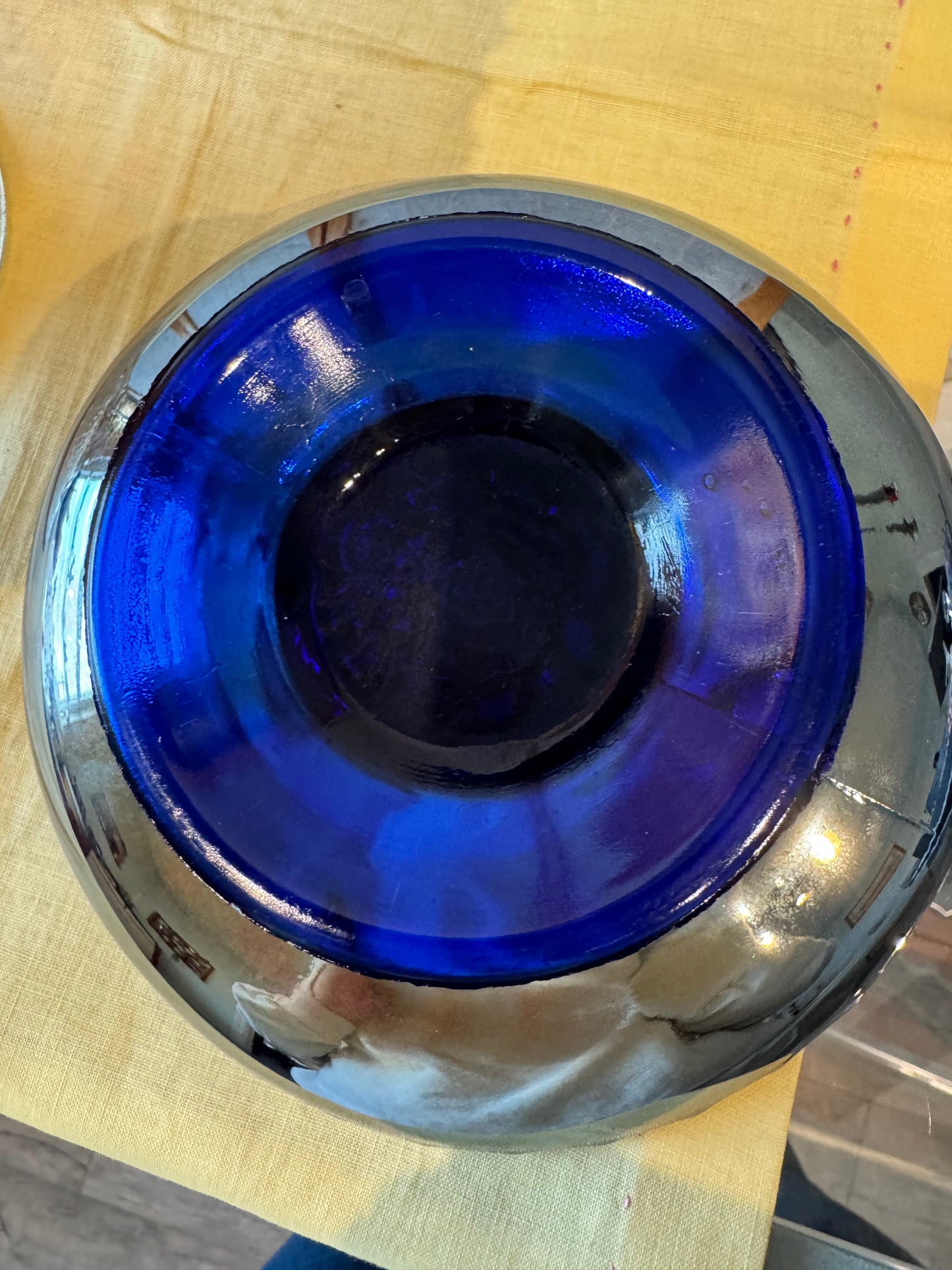 Antique Dugan Carnival Glass 8 1/4 " Bowl Double Stem Rose Blue Base Color